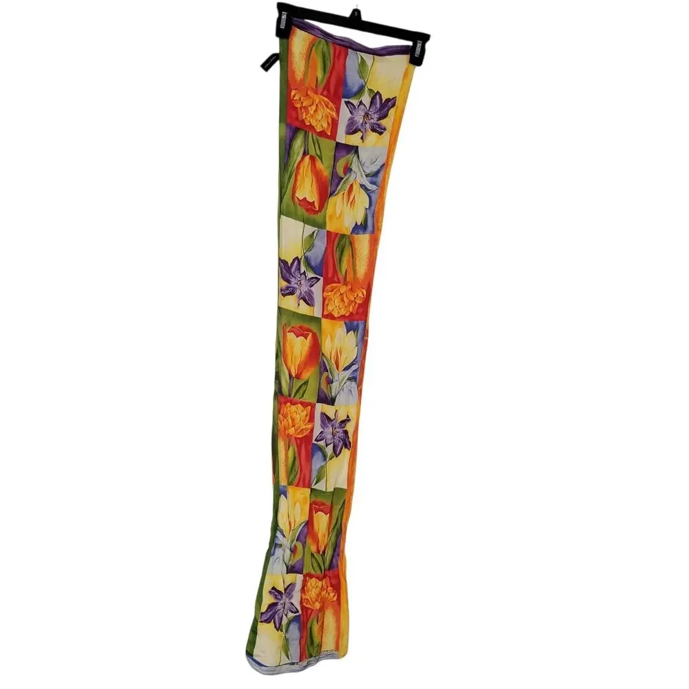 Vtg Adrienne Vittadini Silk Scarf Tulip Floral Botanical 90s Whimsical Granny